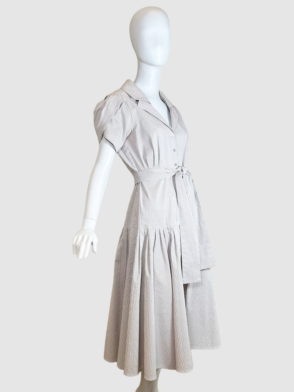 Striped Short Sleeve Belted Dress - Size M