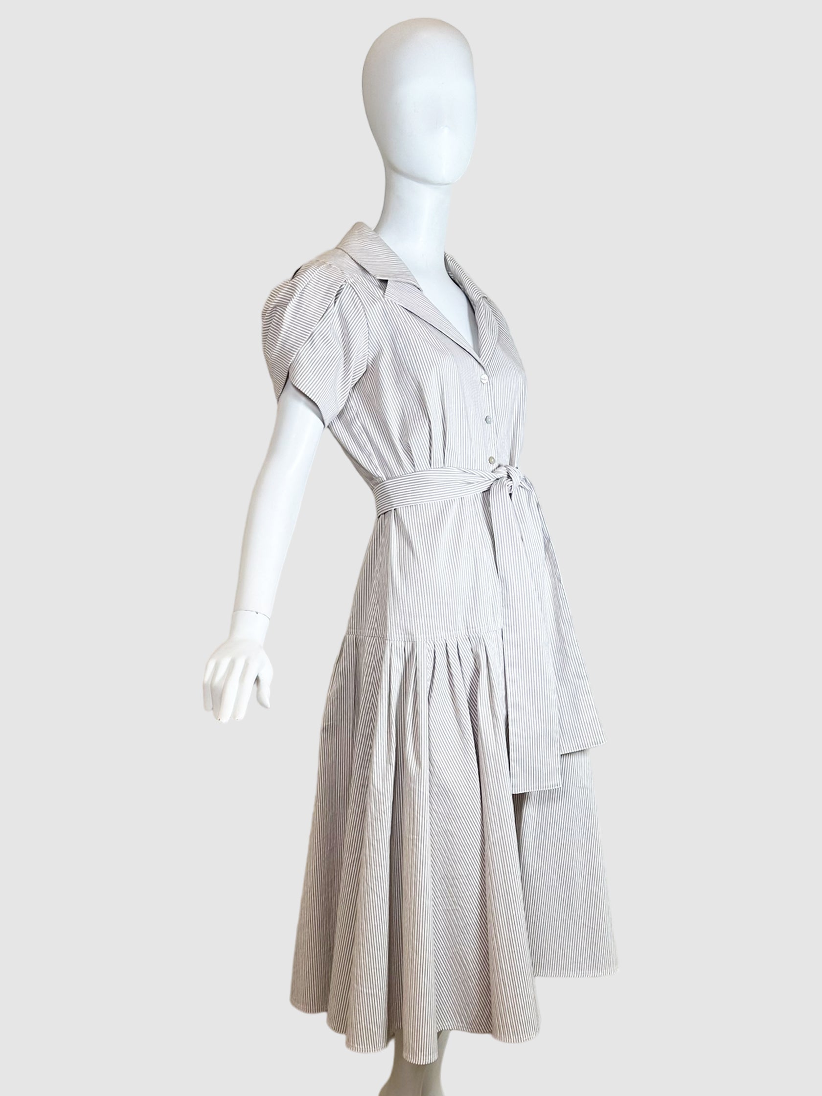 Striped Short Sleeve Belted Dress - Size M