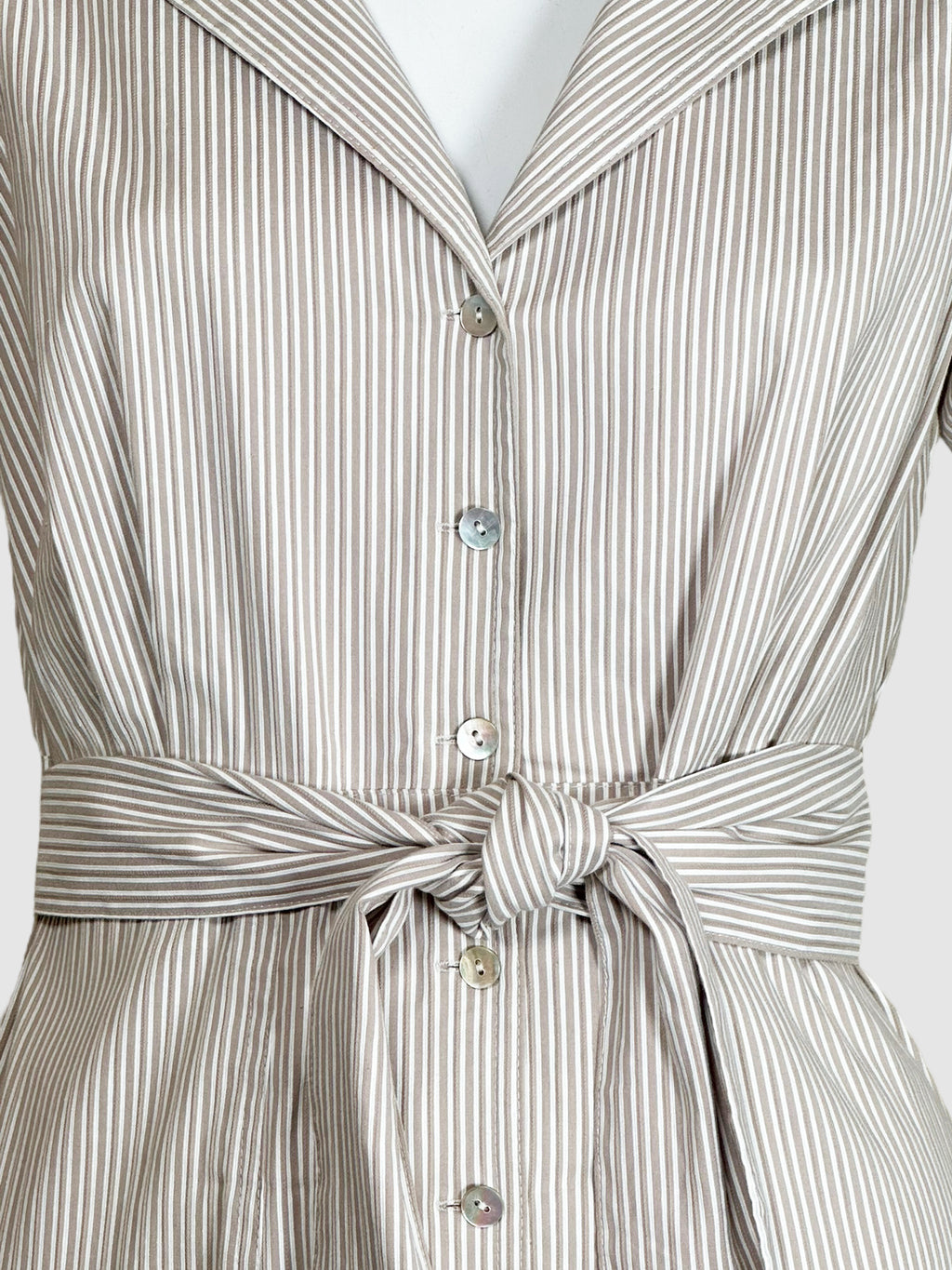 Striped Short Sleeve Belted Dress - Size M