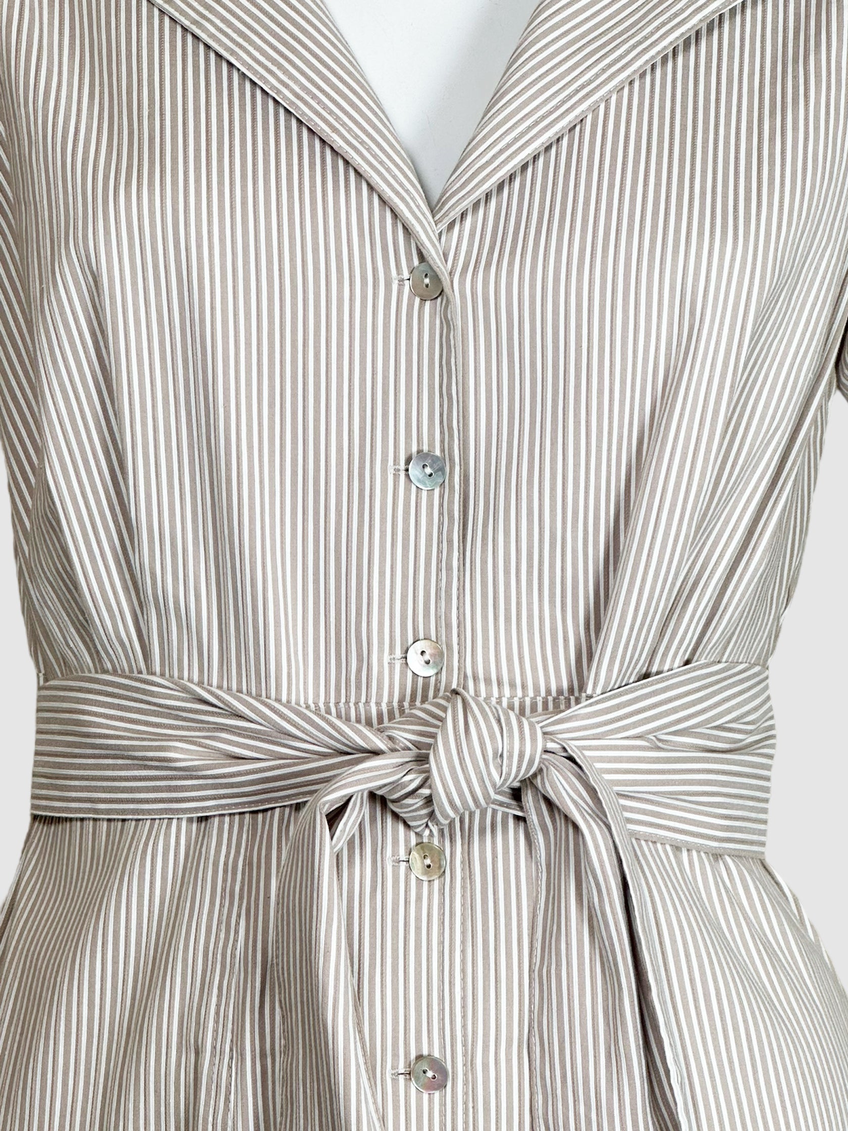 Striped Short Sleeve Belted Dress - Size M