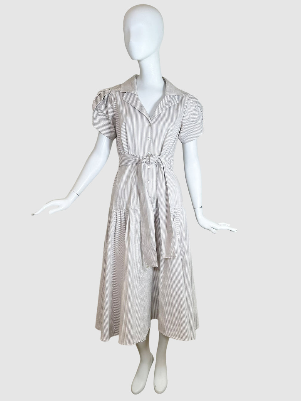 Striped Short Sleeve Belted Dress - Size M