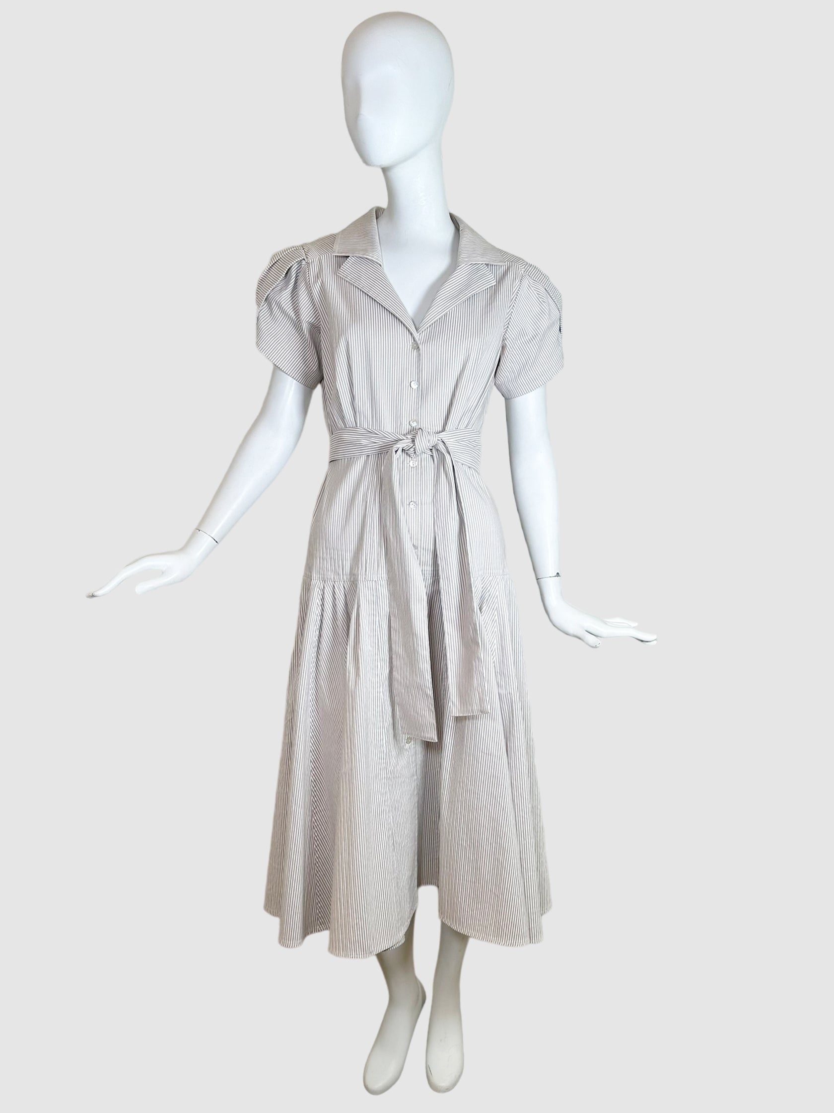 Striped Short Sleeve Belted Dress - Size M