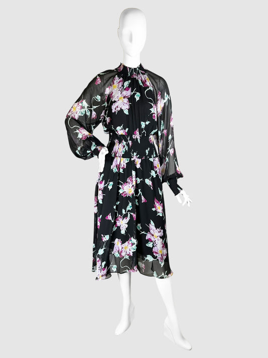 Floral Smock Waist Midi Dress - Size 12