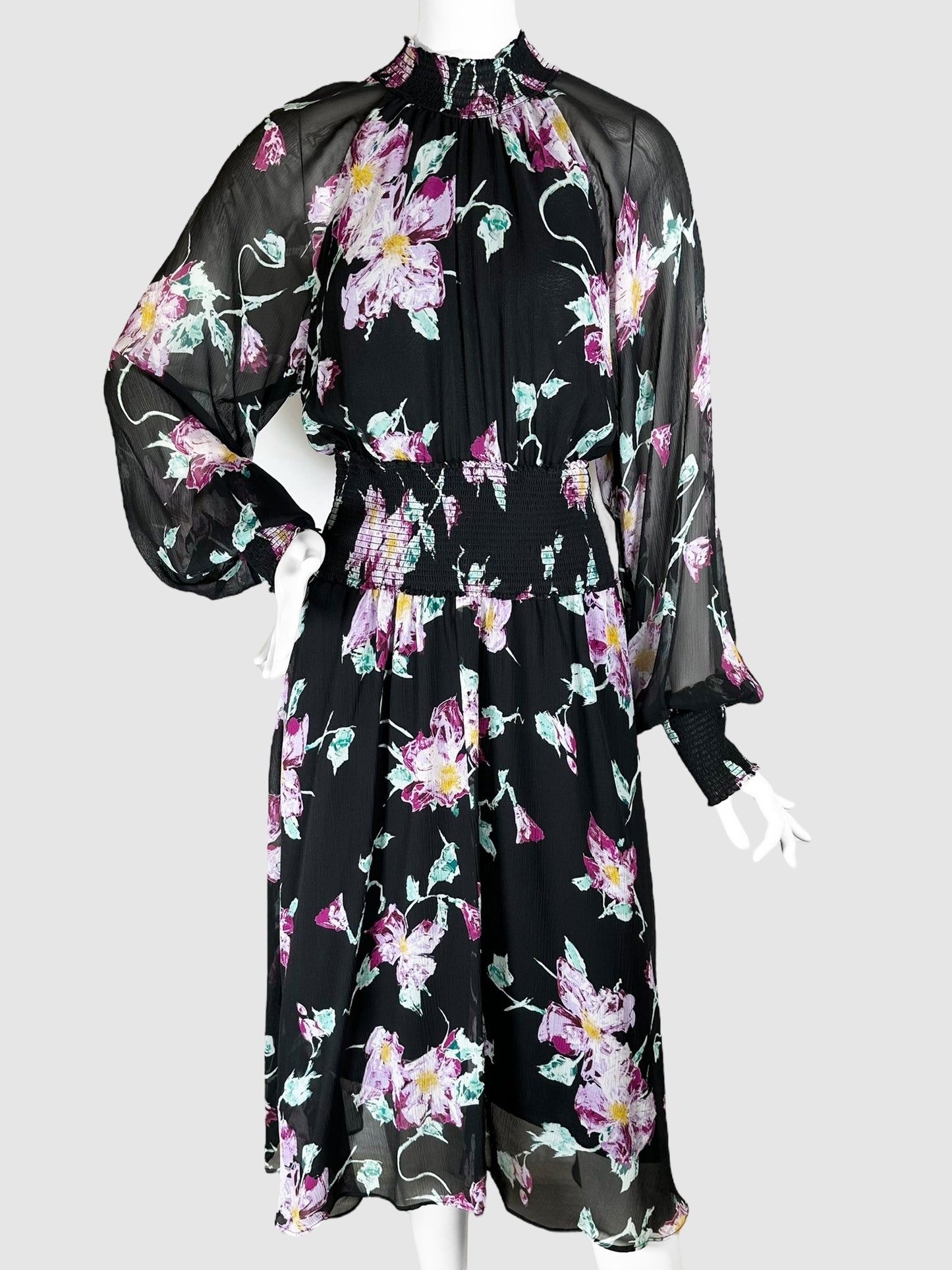 Floral Smock Waist Midi Dress - Size 12