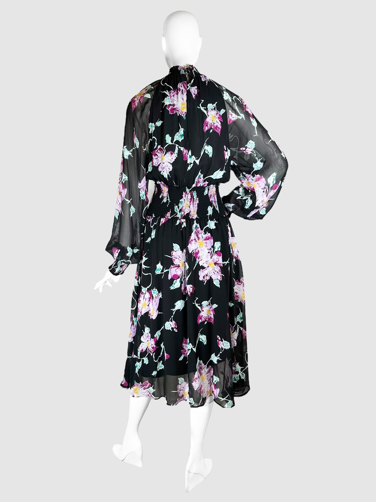 Floral Smock Waist Midi Dress - Size 12