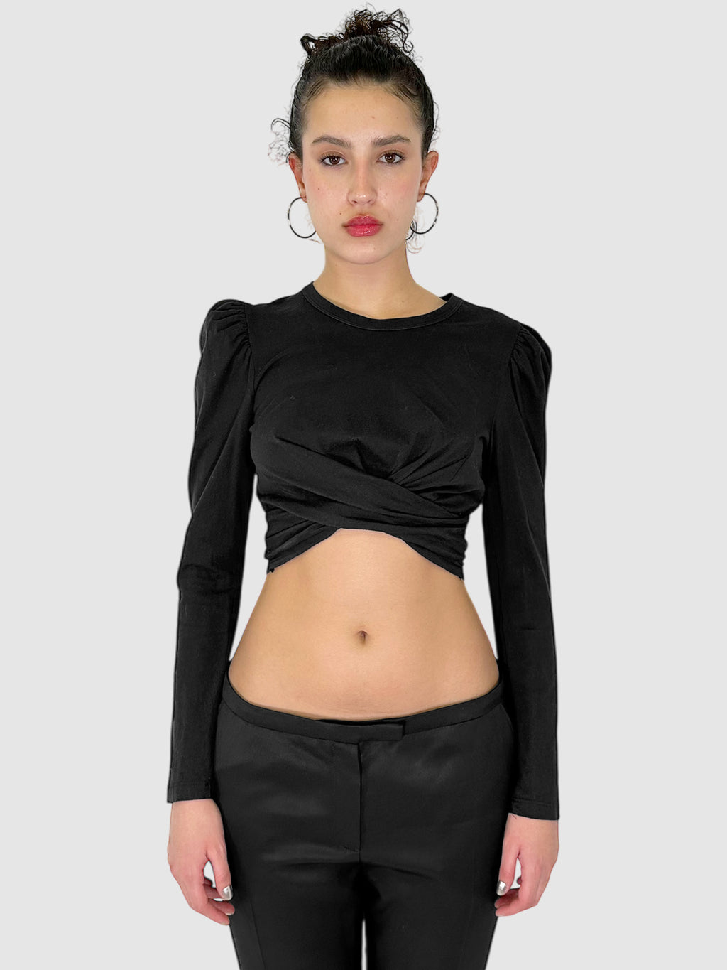Tie Waist Cropped Long Sleeve Top