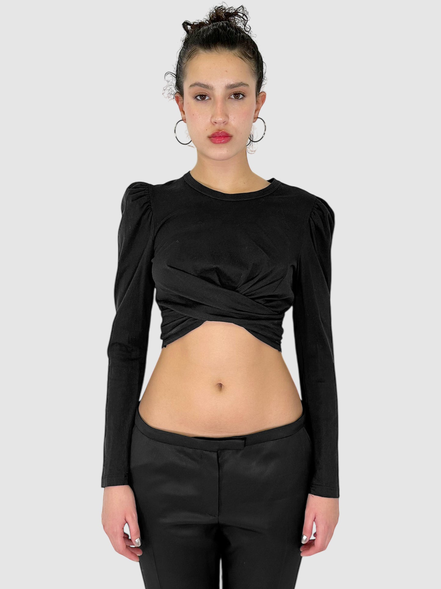 Tie Waist Cropped Long Sleeve Top - Size S