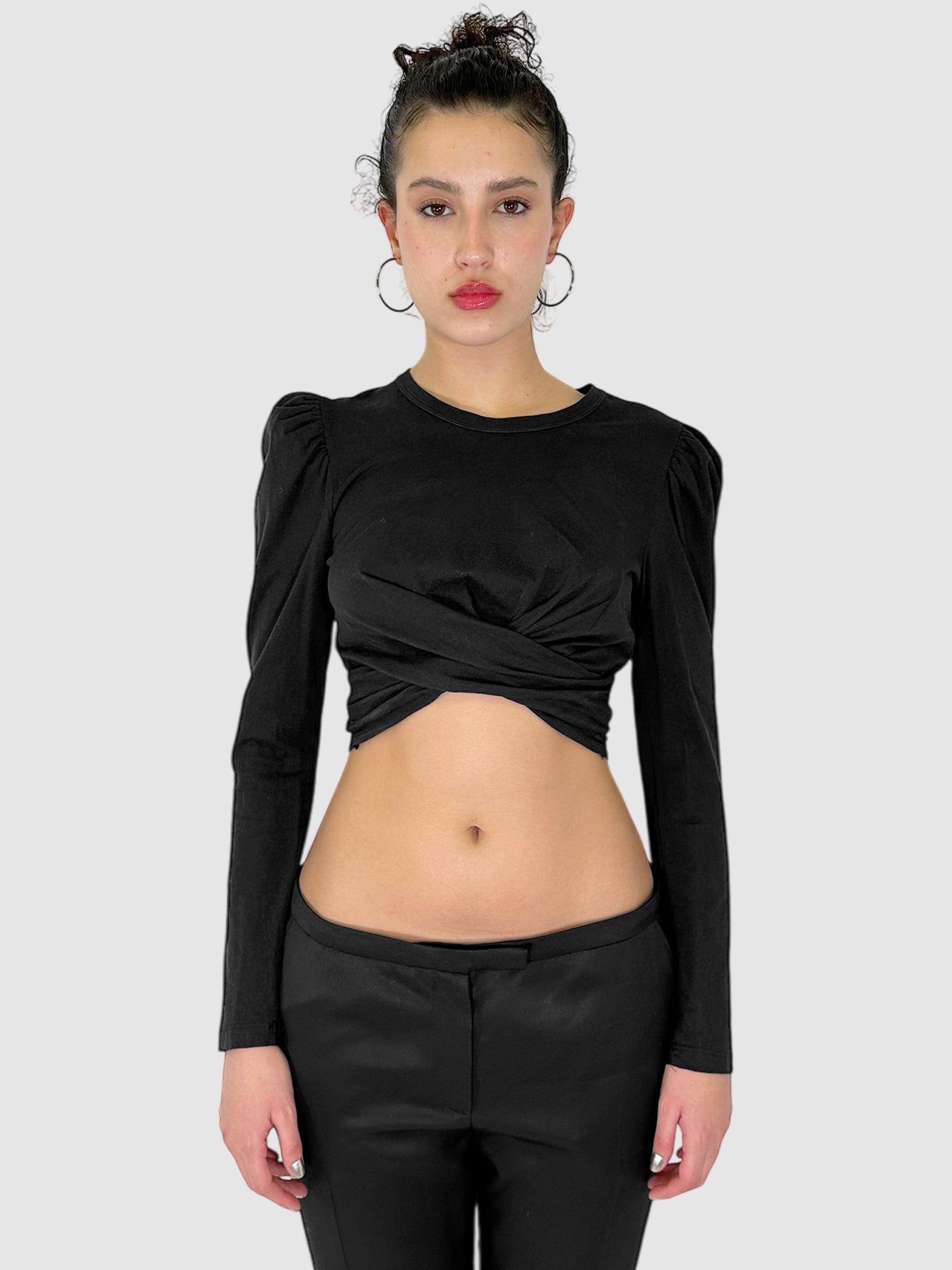Tie Waist Cropped Long Sleeve Top