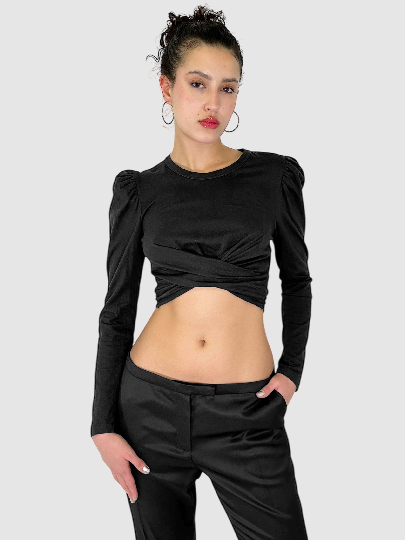 Tie Waist Cropped Long Sleeve Top