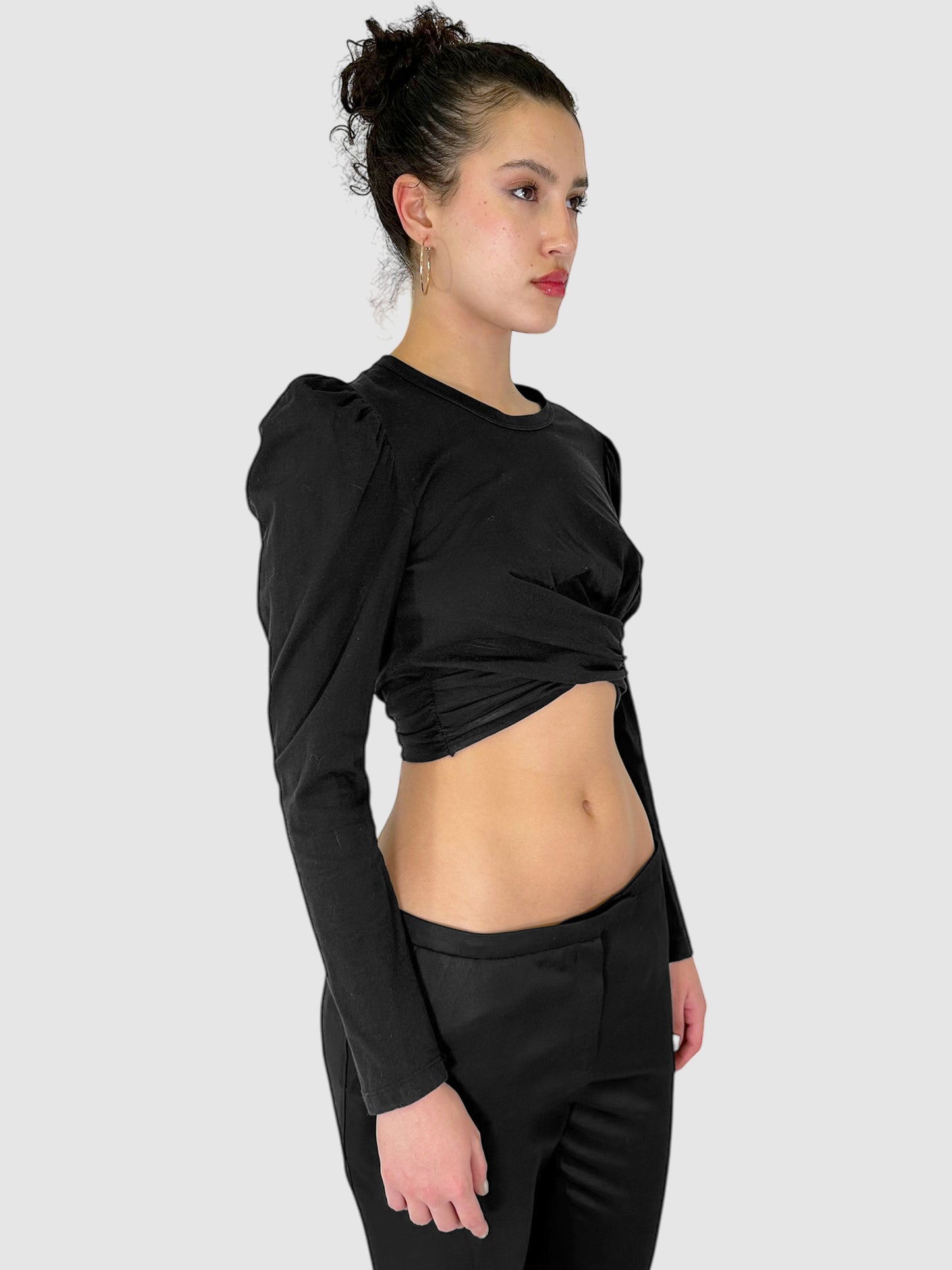 Tie Waist Cropped Long Sleeve Top - Size S