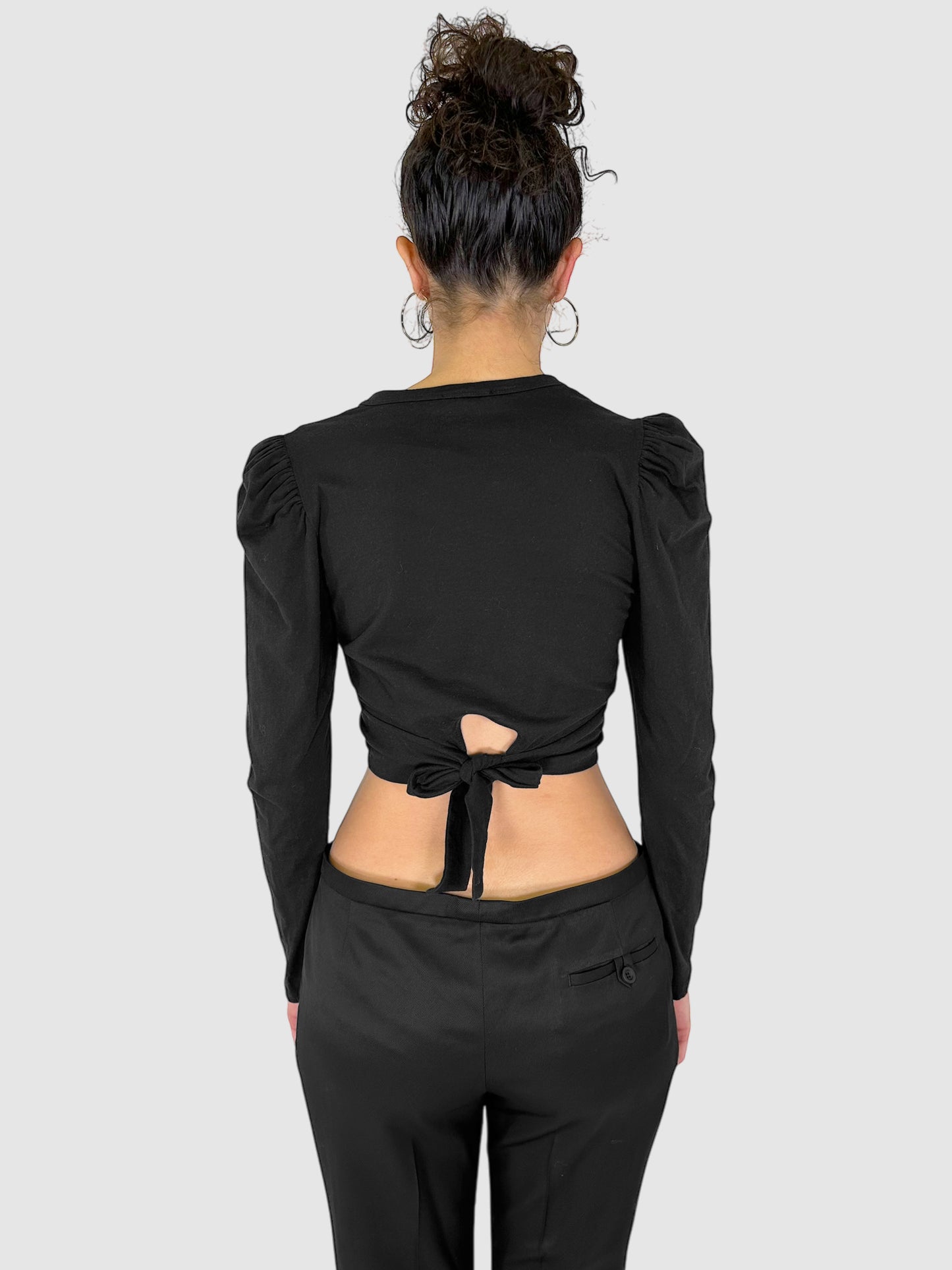 Tie Waist Cropped Long Sleeve Top - Size S