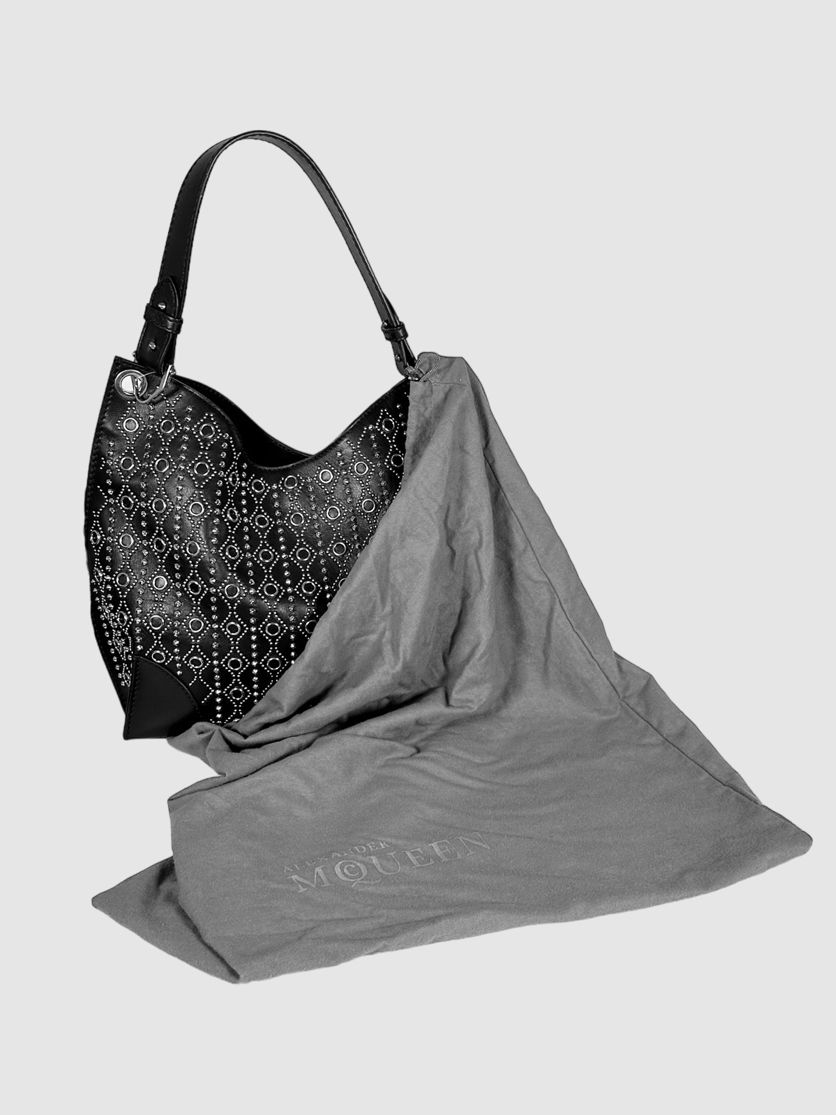 Alexander McQueen Black Leather Studded Legend Hobo Bag Consignment Secondhand Designer Luxury Resale Toronto Trendy