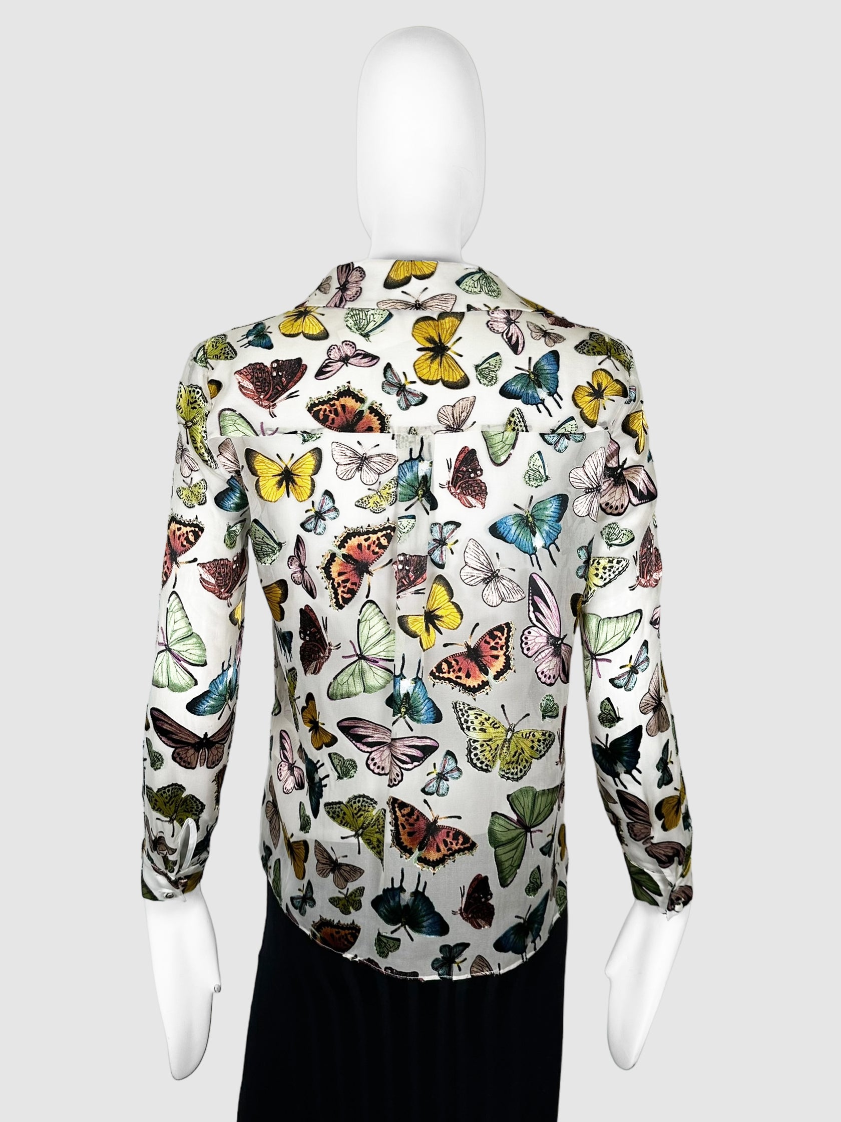 Sheer Butterfly Print Top - Size XS