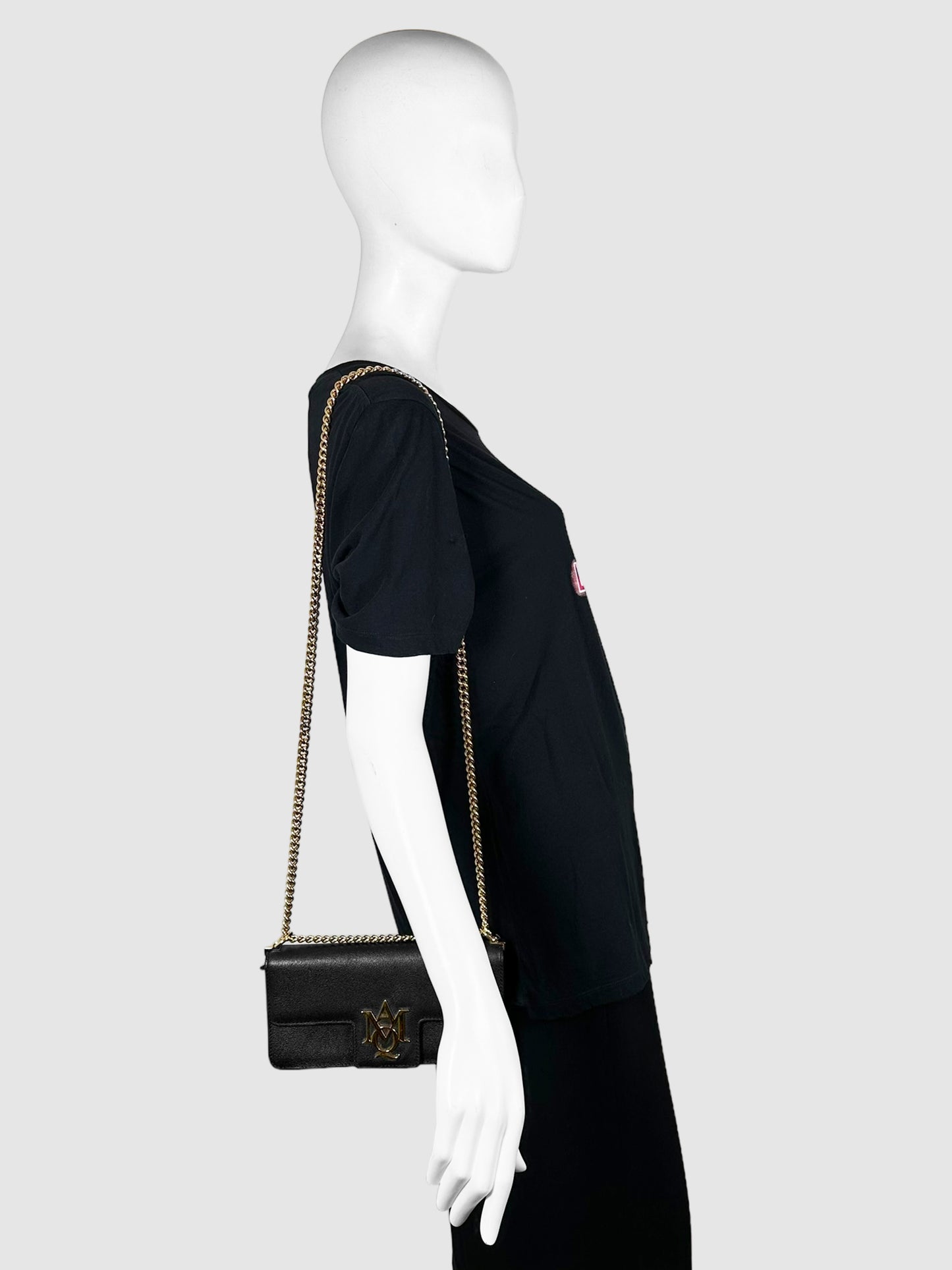 Alexander McQueen Black Insignia Chain Flap Bag Consignment Secondhand Designer Luxury Resale Toronto Trendy