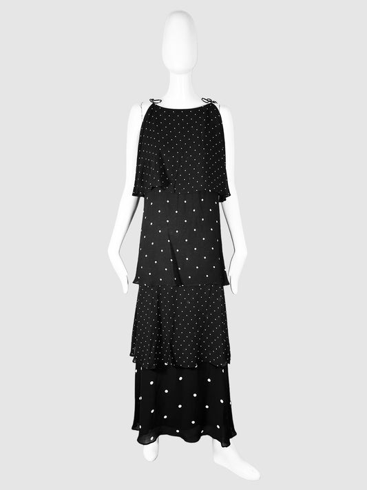 Anine Bing Black and White Polka Dot Tie Strap Tiered Maxi Dress Size Large Consignment Secondhand Designer Luxury Resale Toronto Trendy