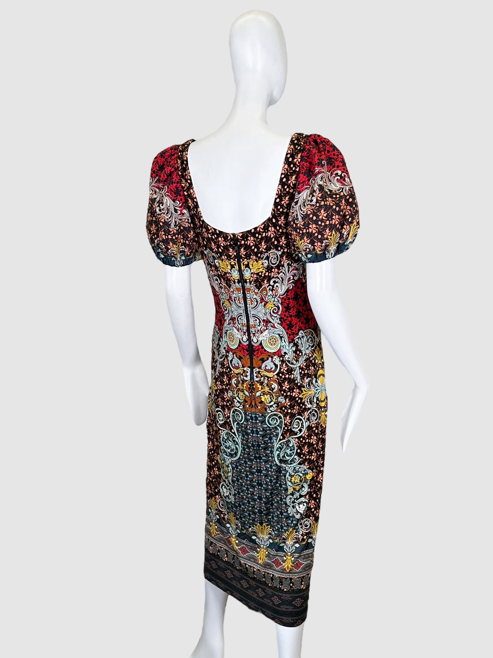 Alice + Olivia Printed Puff-sleeve Midi Dress - Size 10