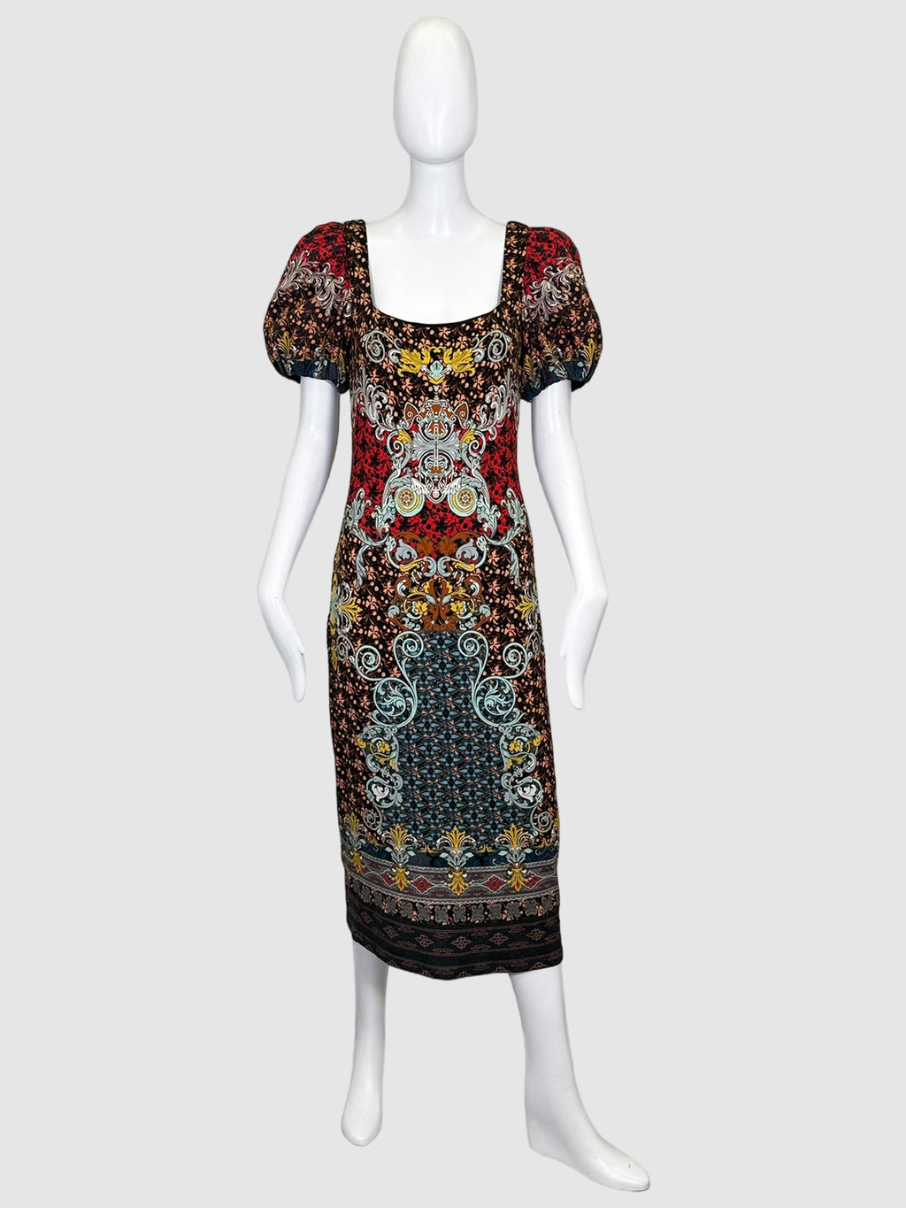 Alice + Olivia Printed Puff-sleeve Midi Dress - Size 10