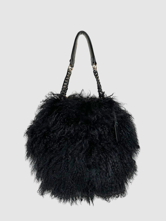 Aqua Madonna Lamb Fur Shoulder Bag