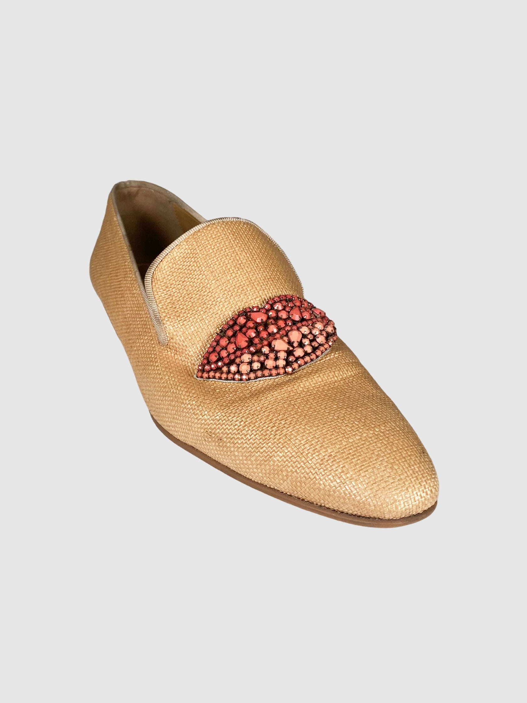Raffia Beaded Lip Loafers - Size 41