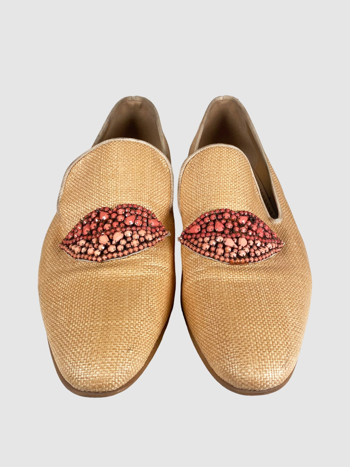 Raffia Beaded Lip Loafers - Size 41
