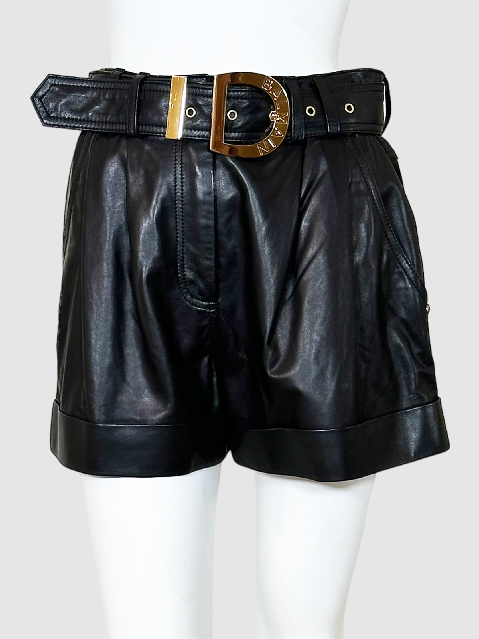 Belted Leather Shorts - Size 38
