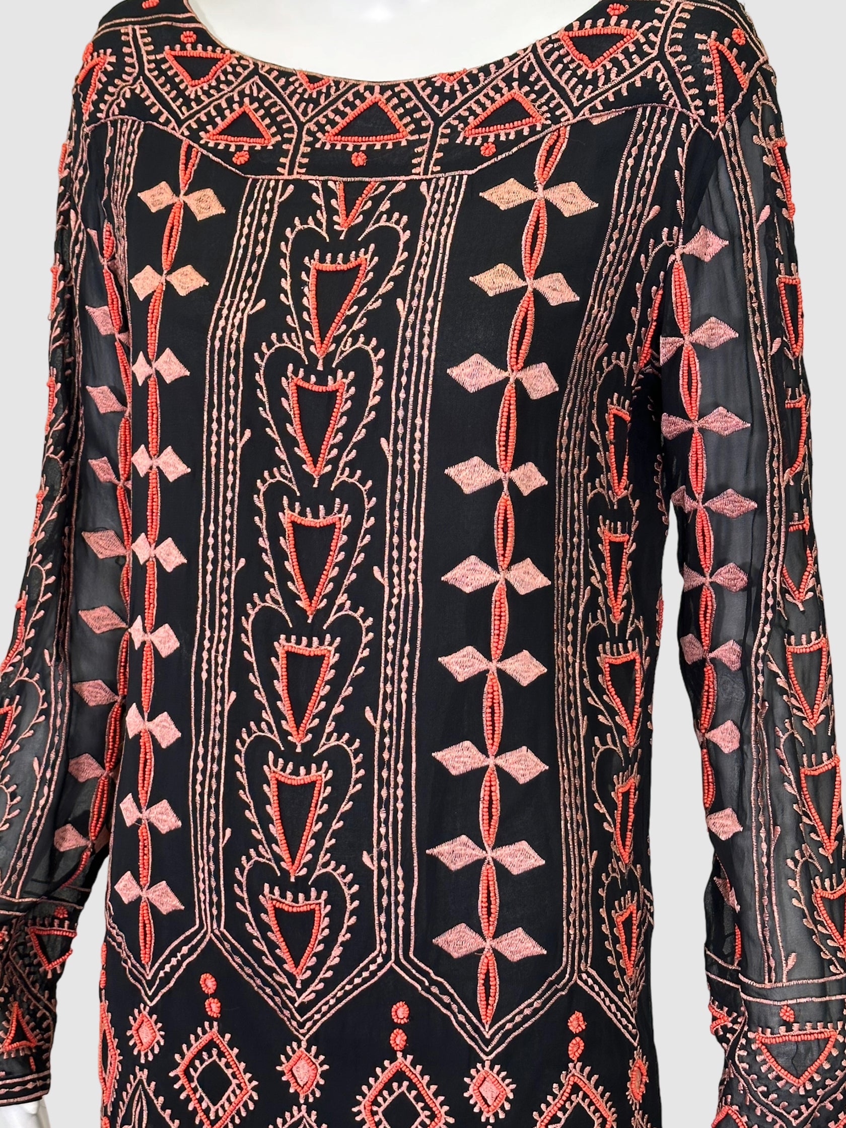 Beaded Embroidery Mini Dress - Size L