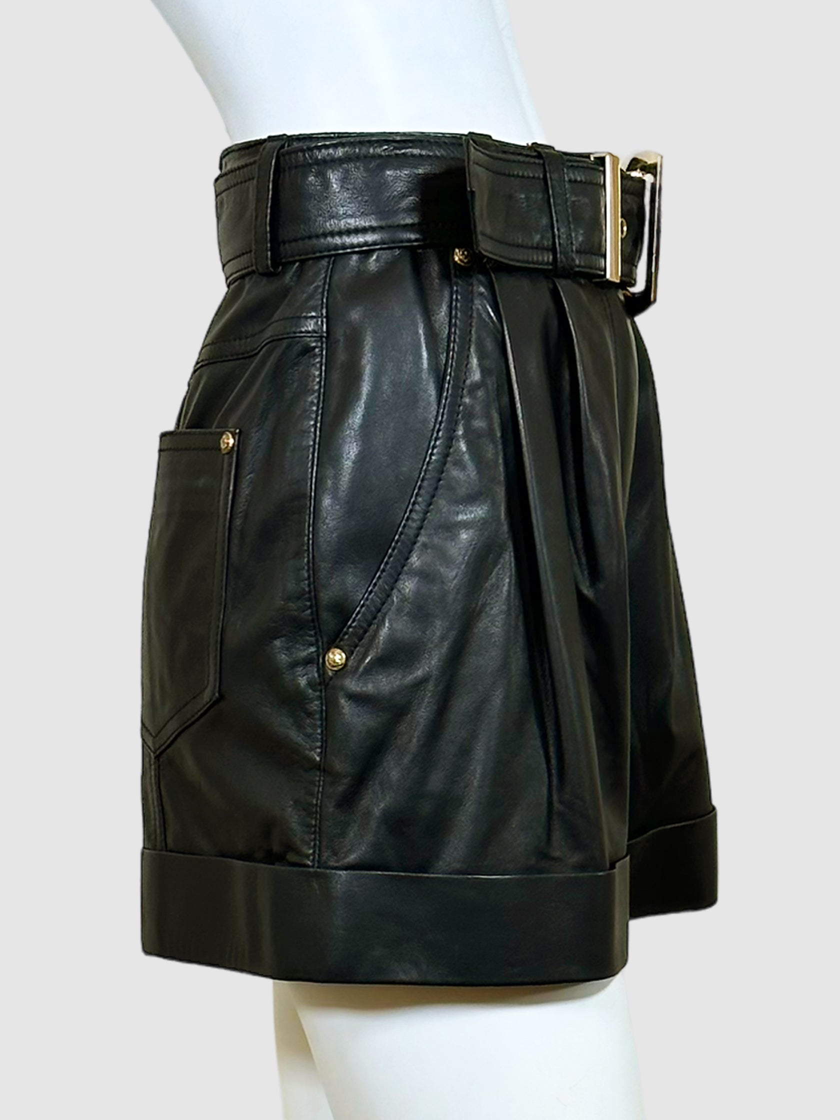 Belted Leather Shorts - Size 38