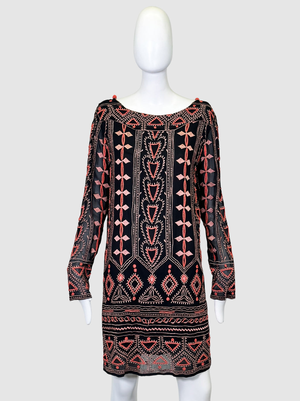 Beaded Embroidery Mini Dress - Size L