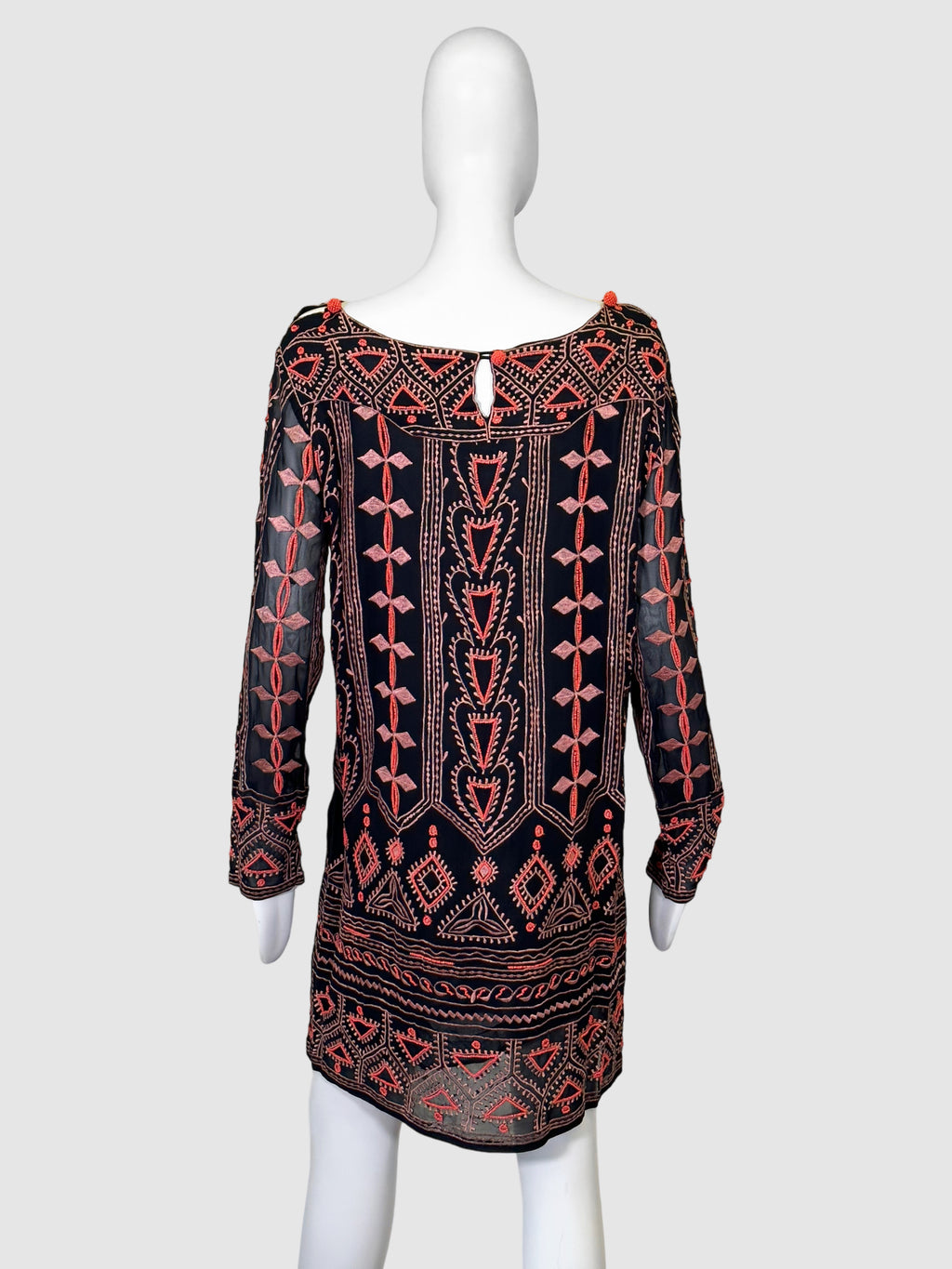 Beaded Embroidery Mini Dress - Size L