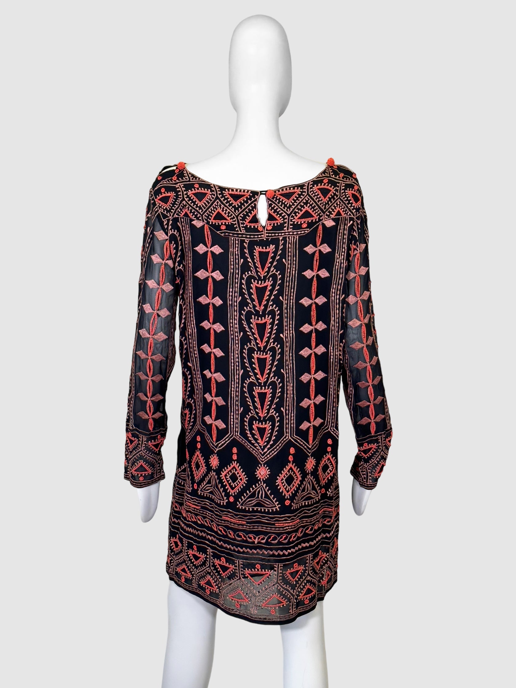 Beaded Embroidery Mini Dress - Size L