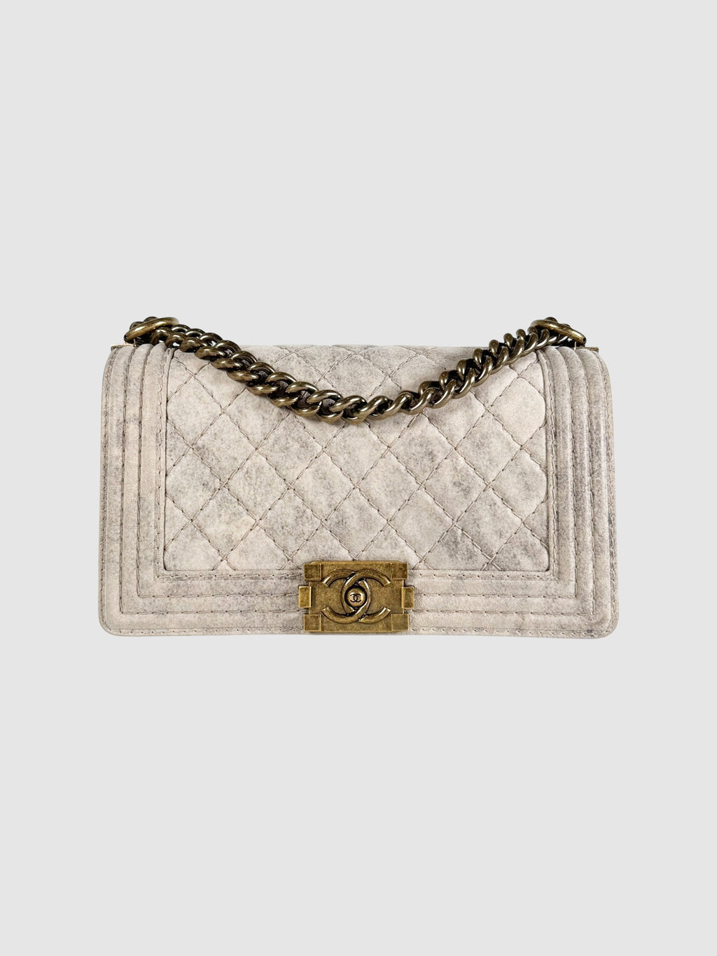 Chanel 2013-2014 Grey Distressed Python Quilted Leather Boy Bag Luxury Designer Resale Toronto Canada Consignment Secondhand Vintage