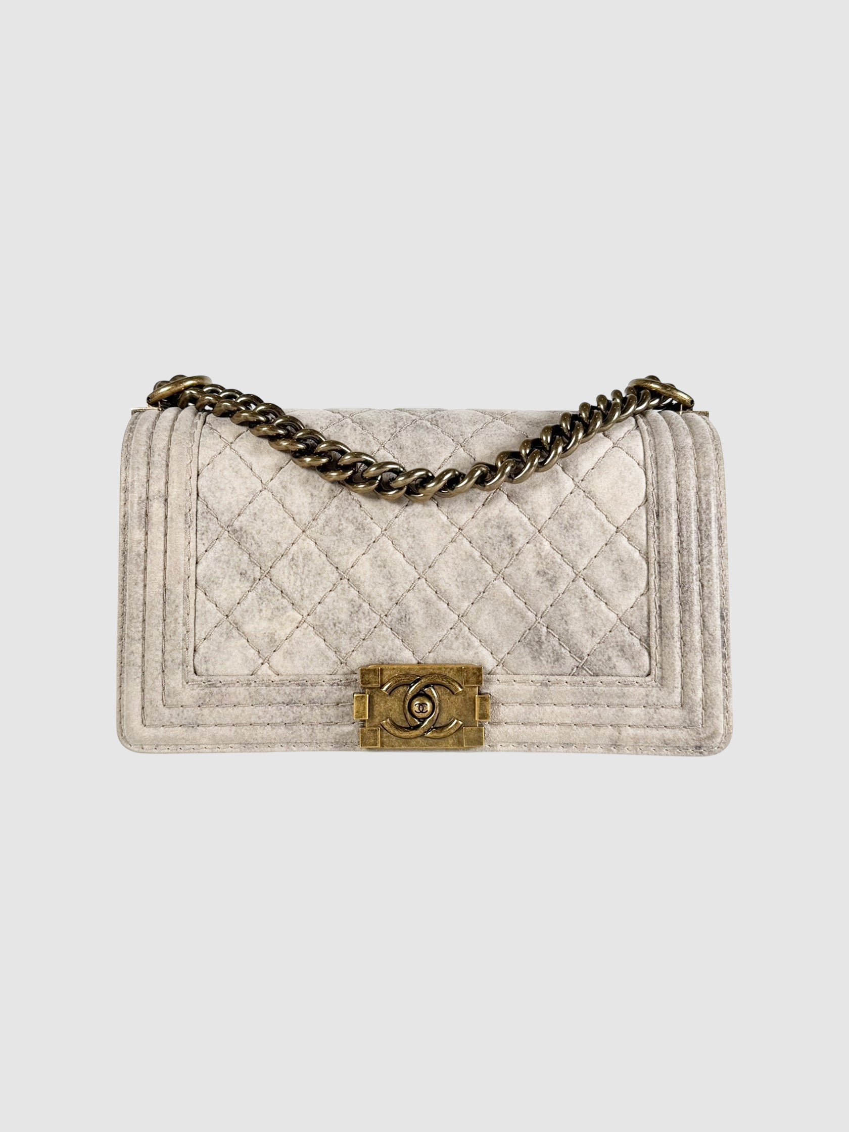 Chanel 2013-2014 Grey Distressed Python Quilted Leather Boy Bag Luxury Designer Resale Toronto Canada Consignment Secondhand Vintage