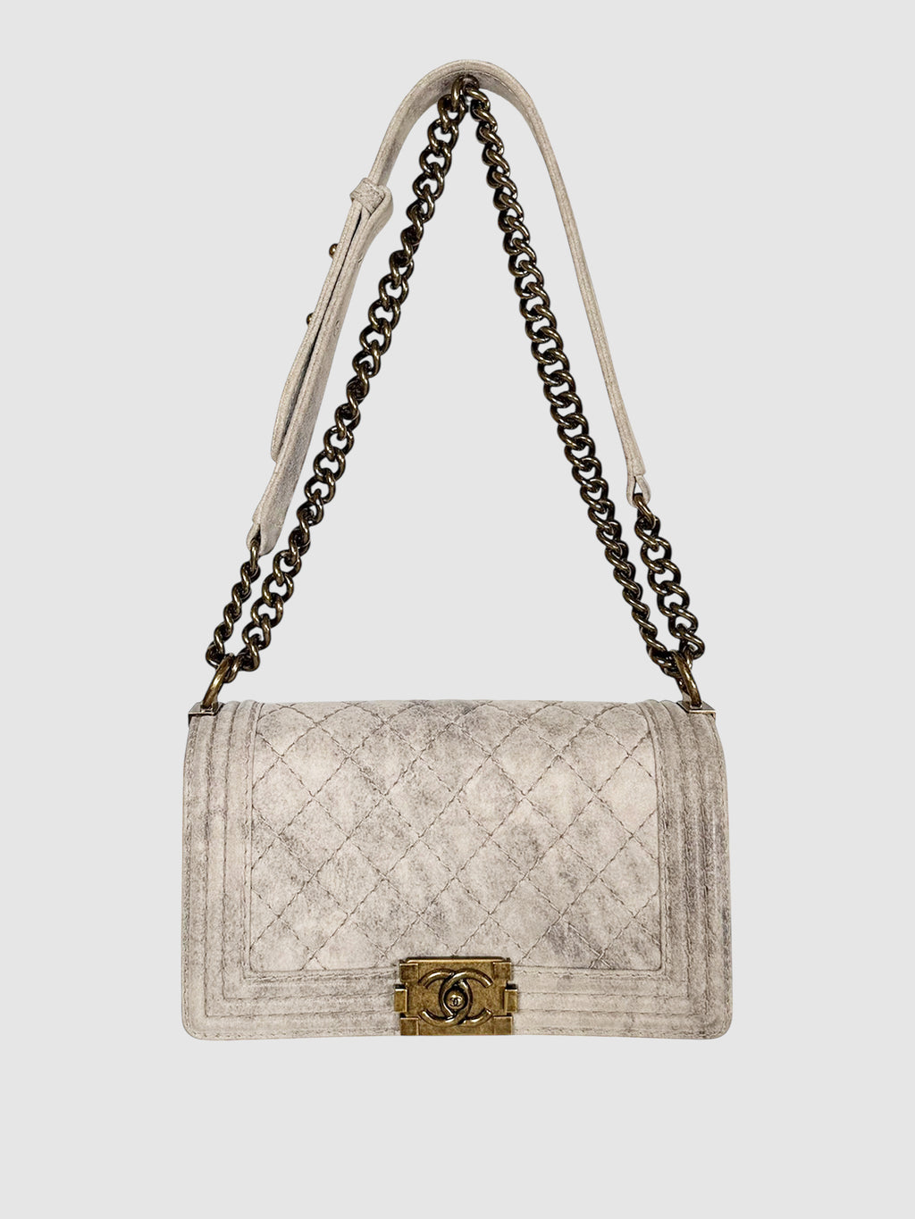 Chanel 2013-2014 Grey Distressed Python Quilted Leather Boy Bag Luxury Designer Resale Toronto Canada Consignment Secondhand Vintage