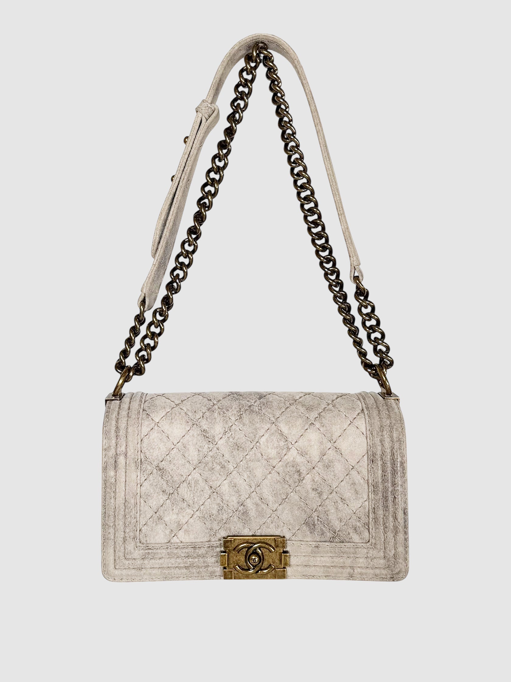 Chanel 2013-2014 Grey Distressed Python Quilted Leather Boy Bag Luxury Designer Resale Toronto Canada Consignment Secondhand Vintage