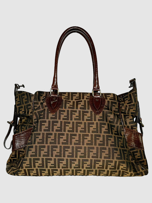 Fendi Large Zucca Ethniko Shoulder Bag Consignment Secondhand Designer Luxury Resale Toronto Trendy