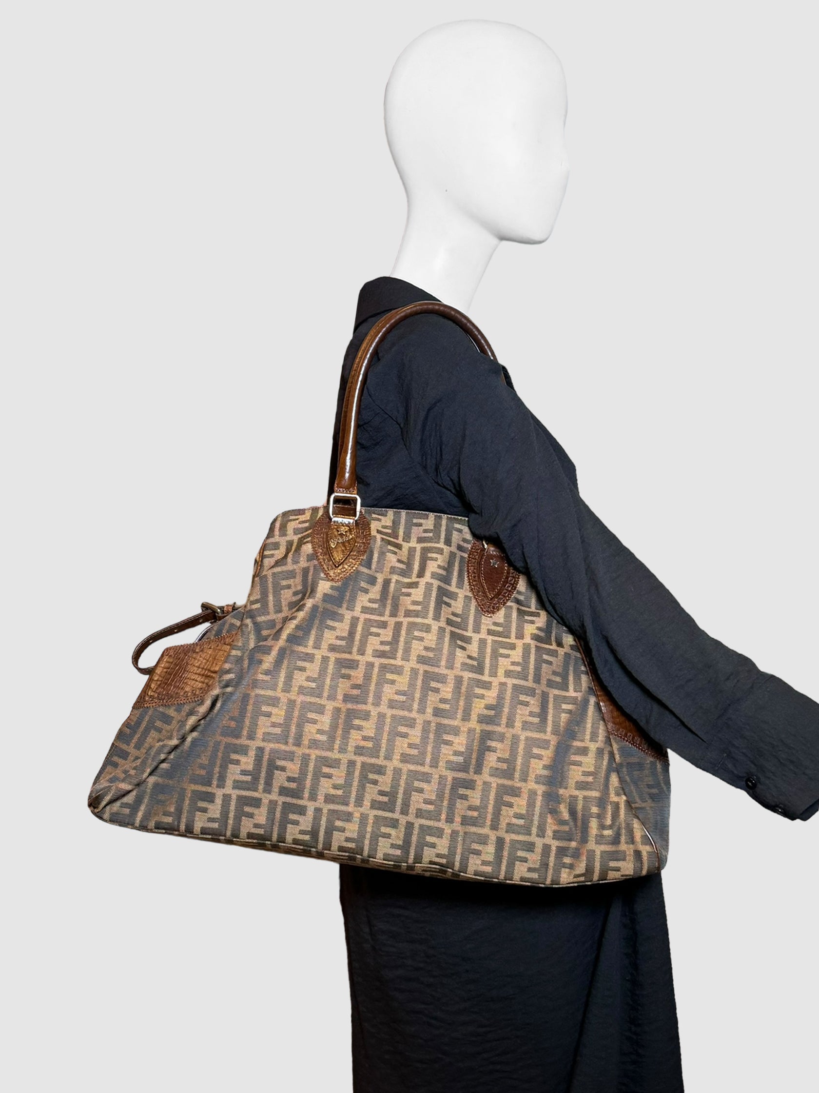 Fendi Large Zucca Ethniko Shoulder Bag Consignment Secondhand Designer Luxury Resale Toronto Trendy