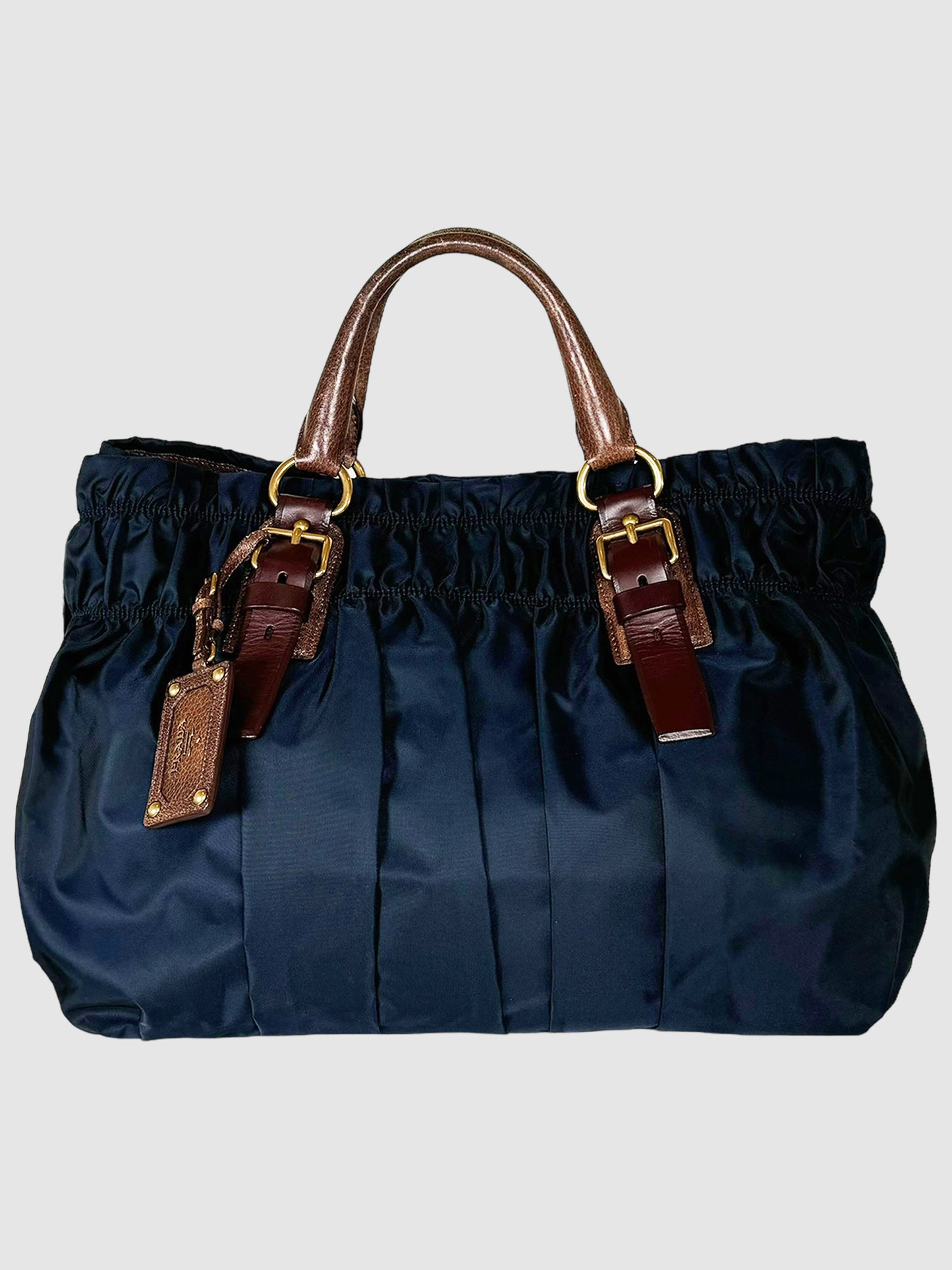 Prada Navy Blue Large Tessuto Gaufre Tote Bag Consignment Secondhand Designer Luxury Resale Toronto Trendy