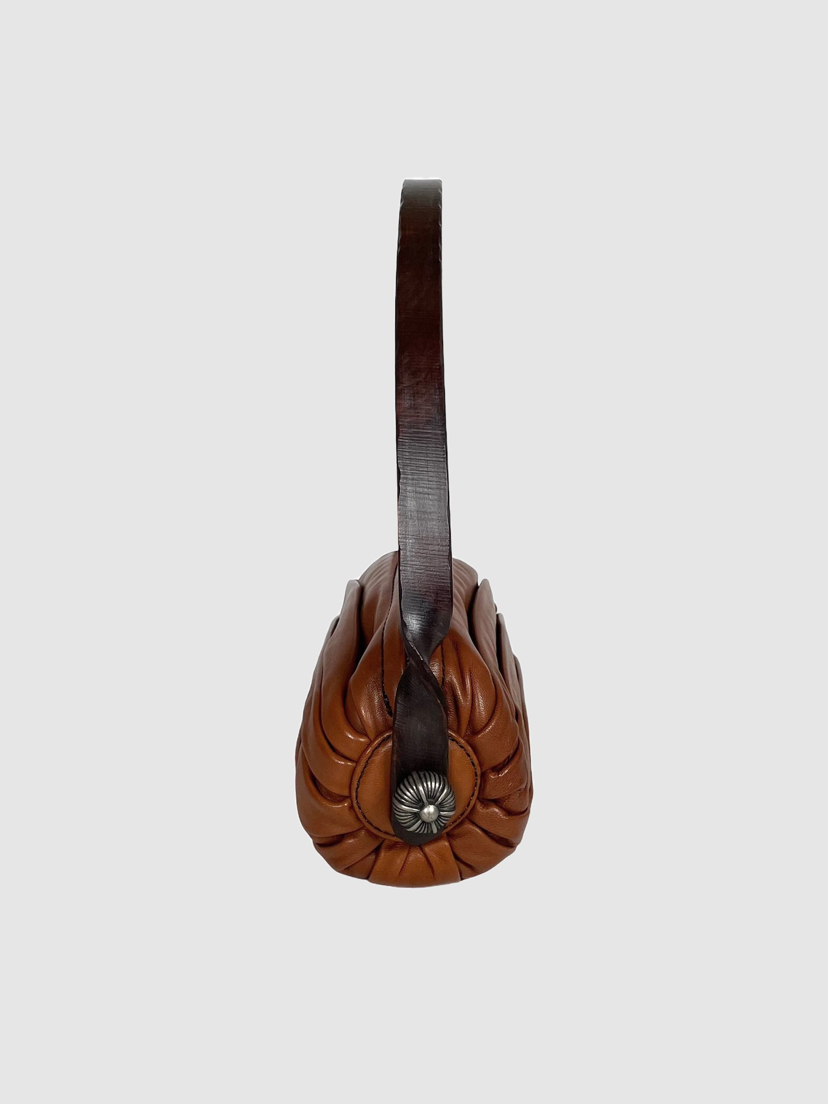 Wooden Handle Leather Purse