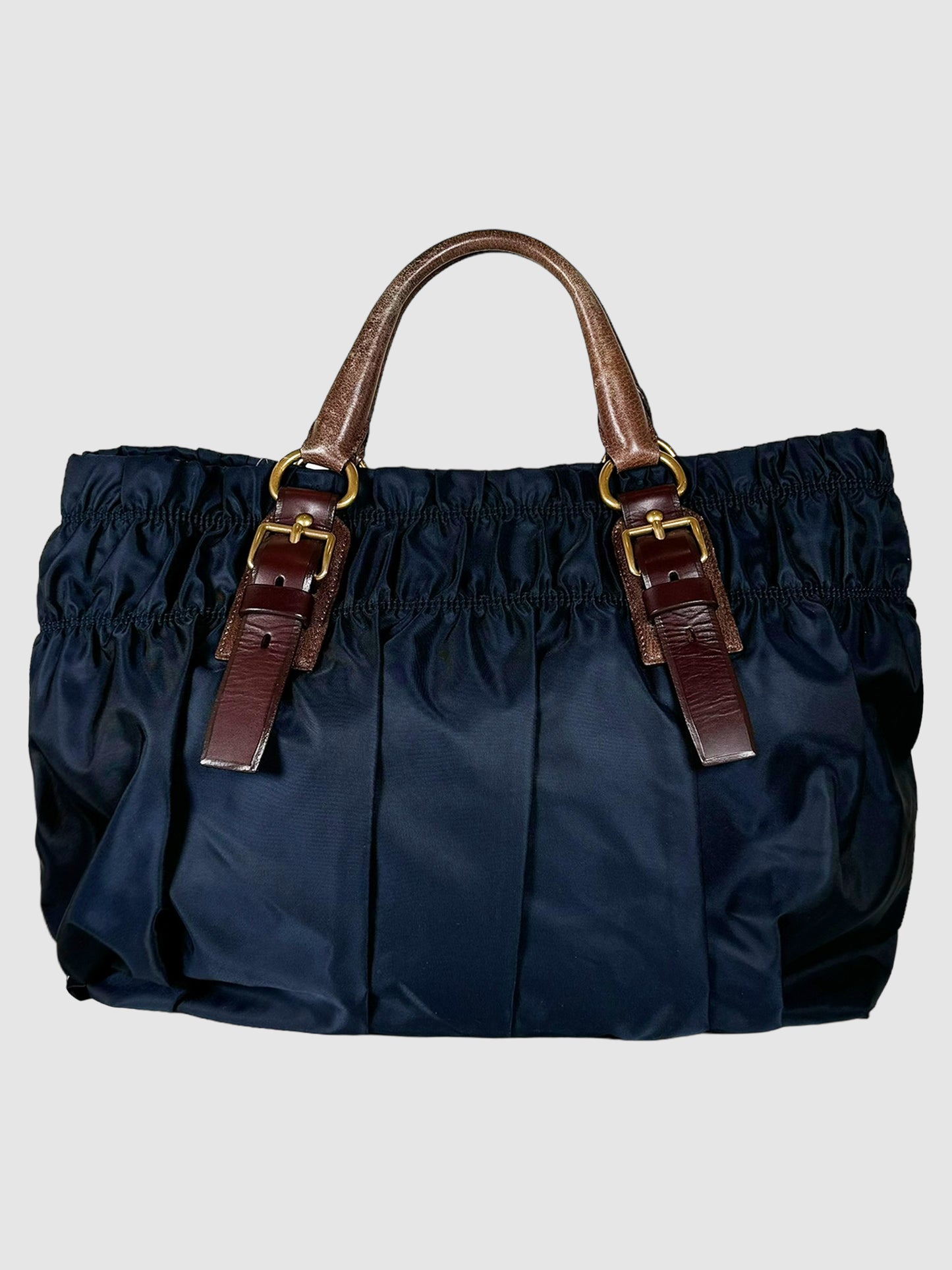 Prada Navy Blue Large Tessuto Gaufre Tote Bag Consignment Secondhand Designer Luxury Resale Toronto Trendy