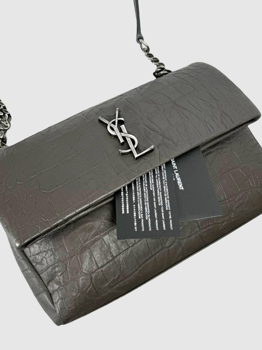 Saint Laurent Medium Croc Embossed West Hollywood Bag Consignment Secondhand Designer Luxury Resale Toronto Trendy