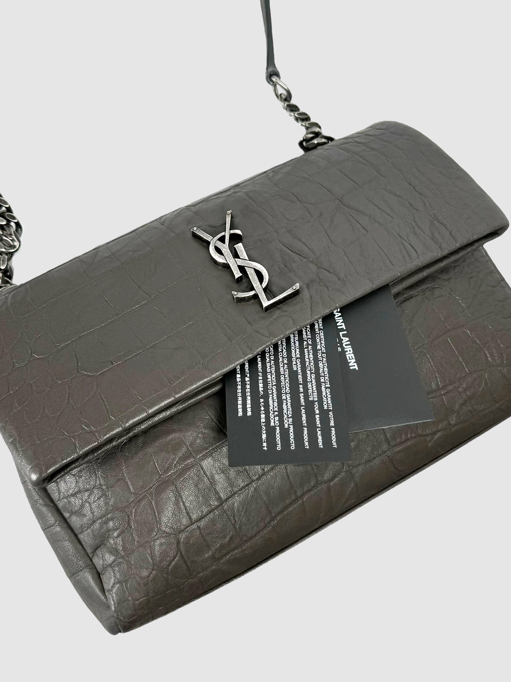 Saint Laurent Medium Croc Embossed West Hollywood Bag Consignment Secondhand Designer Luxury Resale Toronto Trendy