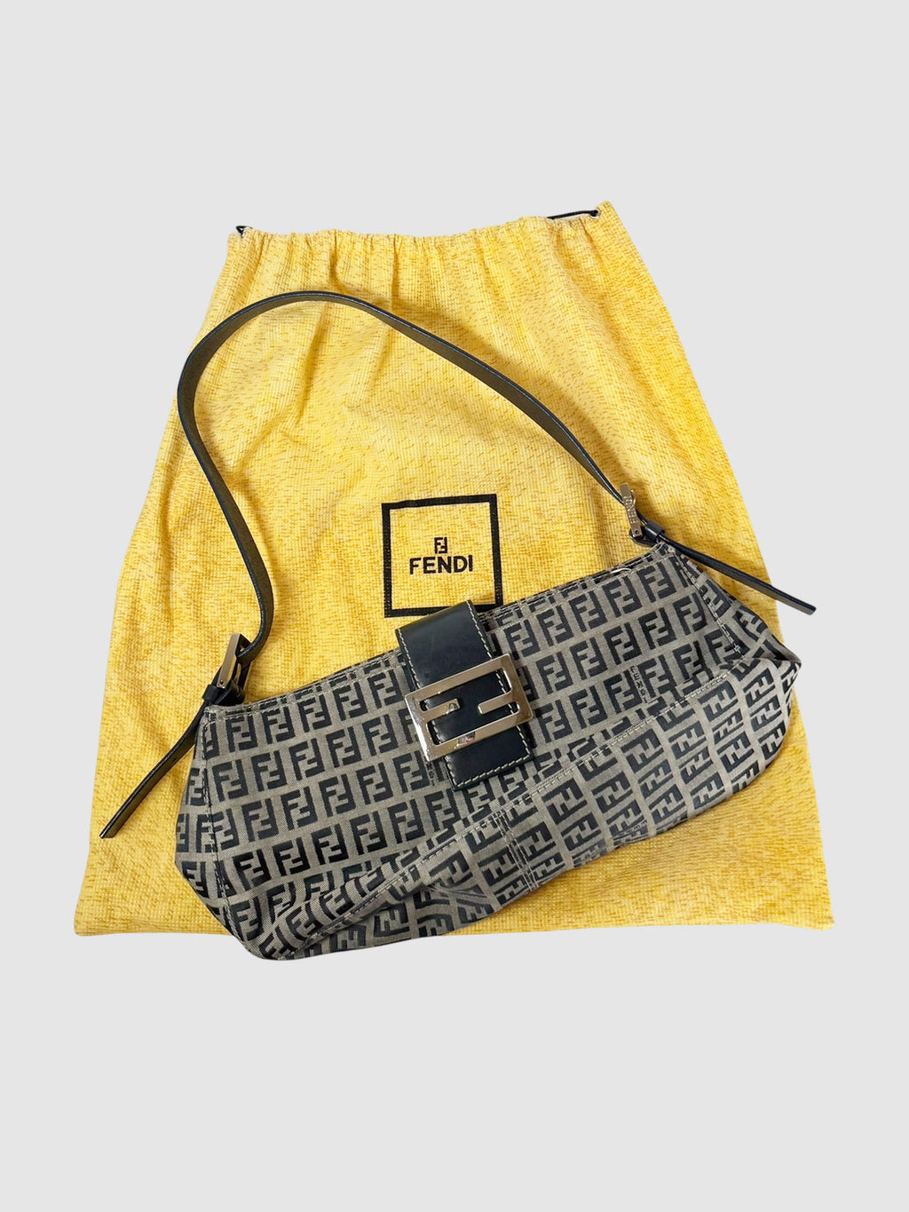 Fendi Grey and Navy Blue Canvas Baguette Zucchino Bag luxury designer resale consignment toronto secondhand canada