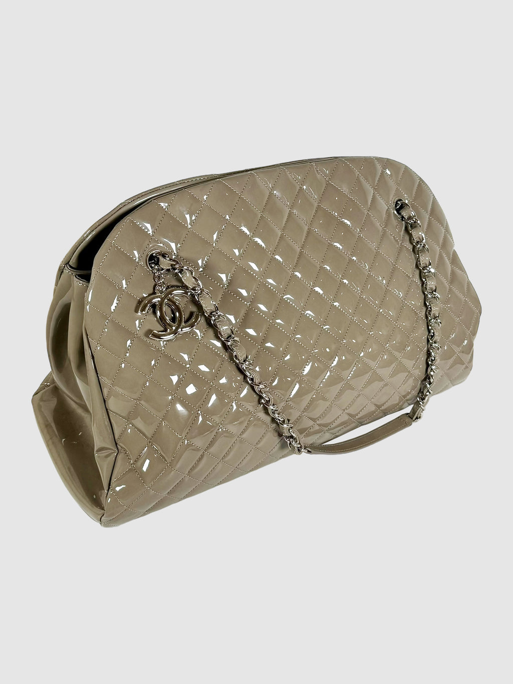 Chanel 2012 Large Just Mademoiselle Patent Leather Bowling Bag Consignment Secondhand Designer Luxury Resale Toronto Trendy