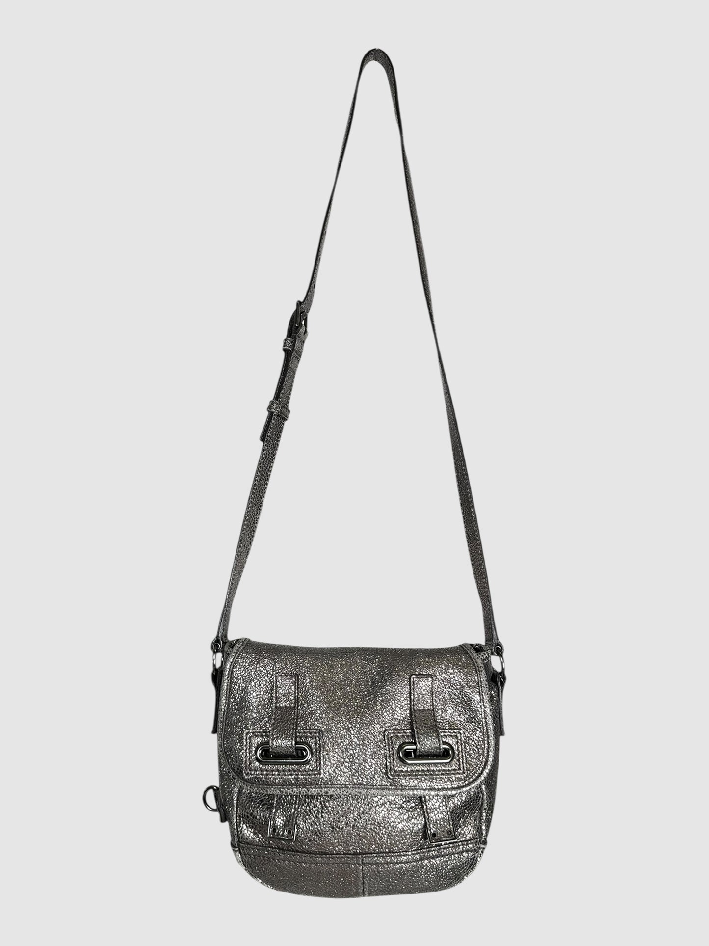 Small Volcano Crackled Leather Crossbody Bag