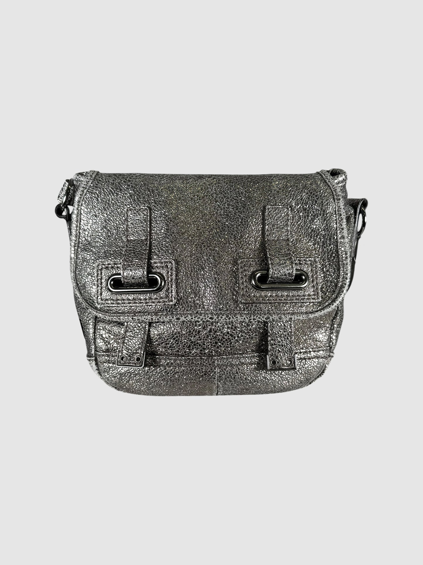 Small Volcano Crackled Leather Crossbody Bag