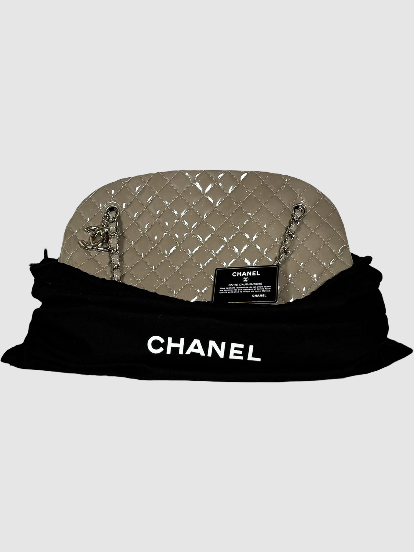 Chanel 2012 Large Just Mademoiselle Patent Leather Bowling Bag Consignment Secondhand Designer Luxury Resale Toronto Trendy