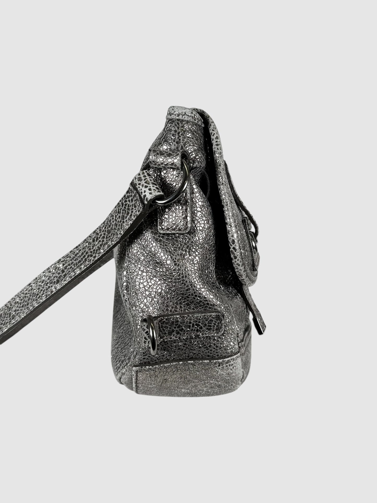 Small Volcano Crackled Leather Crossbody Bag