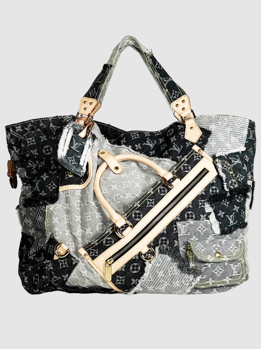 Louis Vuitton 2006 Extra Large Denim Patchwork Cabby Tote Consignment Secondhand Designer Luxury Resale Toronto Trendy