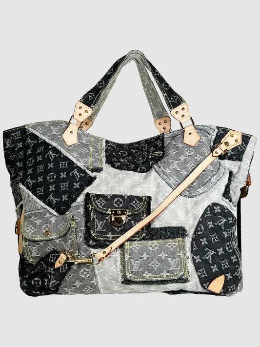 Louis Vuitton 2006 Extra Large Denim Patchwork Cabby Tote Consignment Secondhand Designer Luxury Resale Toronto Trendy