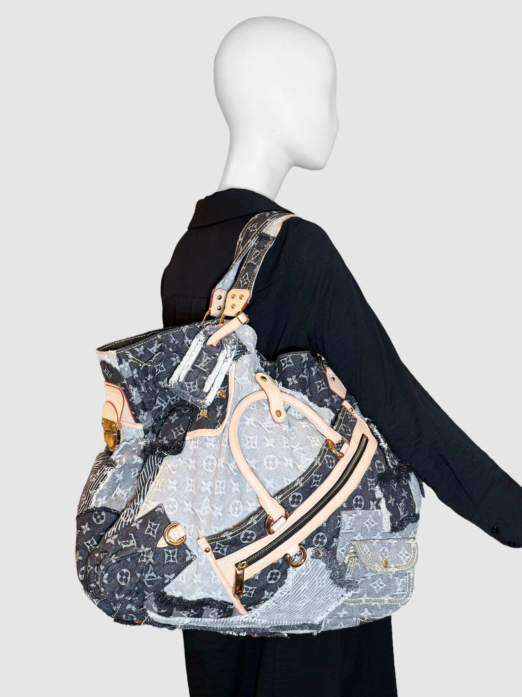 Louis Vuitton 2006 Extra Large Denim Patchwork Cabby Tote Consignment Secondhand Designer Luxury Resale Toronto Trendy